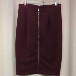 Philosophy Wine Pencil Skirt with Center Gold Zip